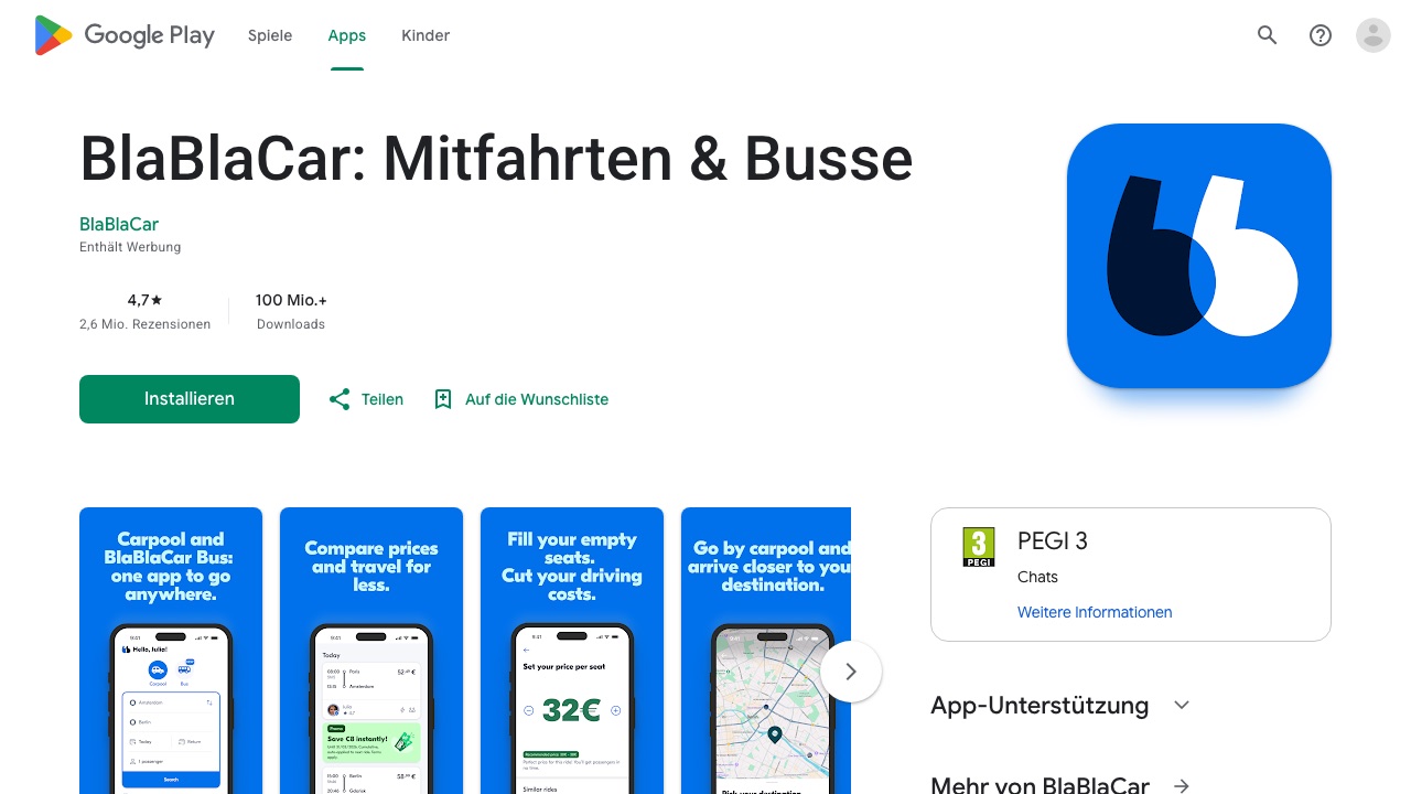 Bildschirmfoto: BlaBlaCar