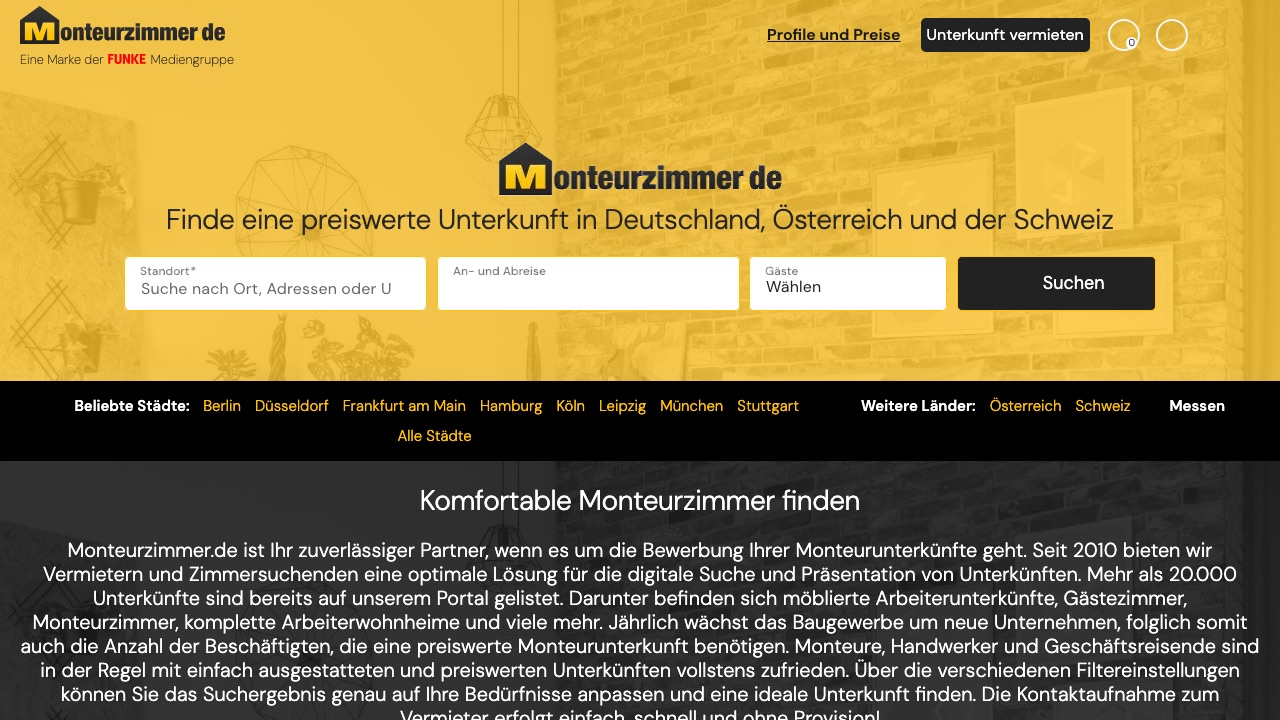 Bildschirmfoto: Monteurzimmer.de